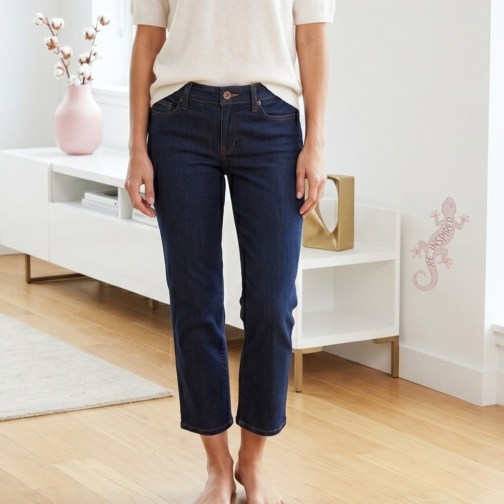 Ann Taylor LOFT Curvy Crop Jeans Women 28/6 Dark Blue Denim Stretch Casual Pants